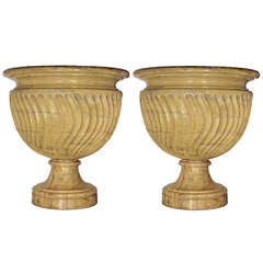 A True Pair Of Italian Mid 19th Century Solid Sienna Giallo Antico Marble Urns