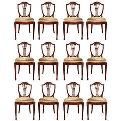 Set of 12 English 19th Century George III Style Solid Mahogany Dining Chairs