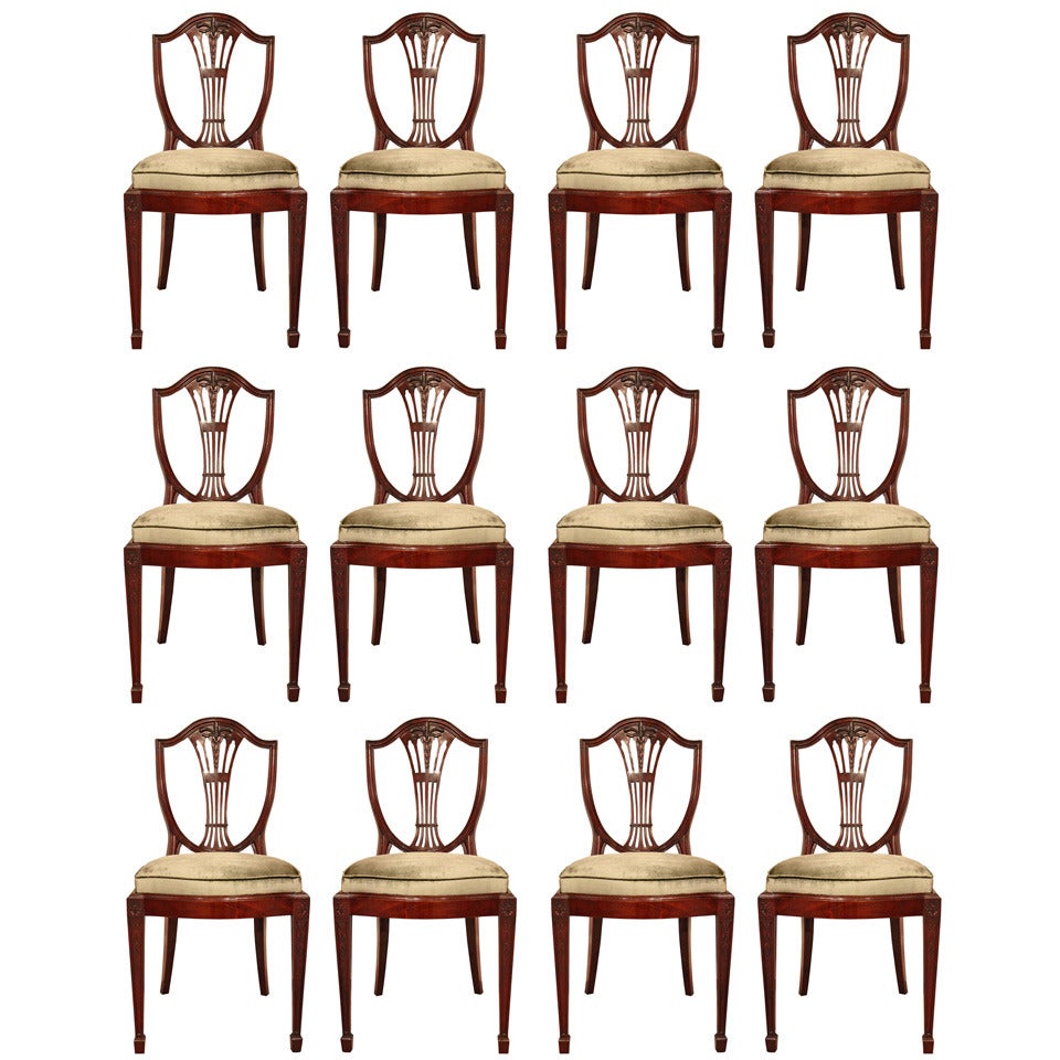 Set of 12 English 19th Century George III Style Solid Mahogany Dining Chairs