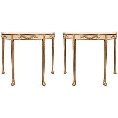 Pair of Italian, 18th Century Louis XVI Period Demilune Consoles 10