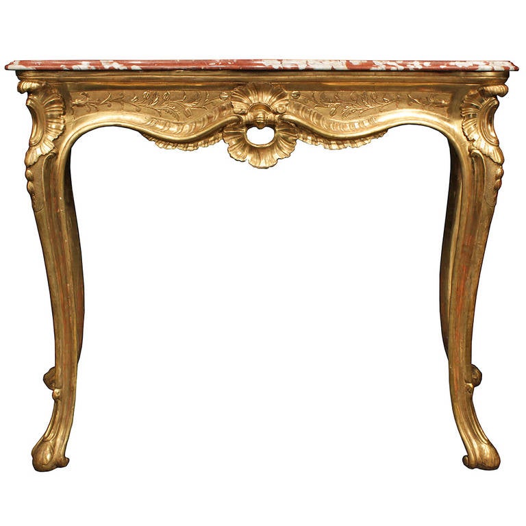 Louis XV giltwood and marble console, 18th century, offered by Cedric DuPont Antiques