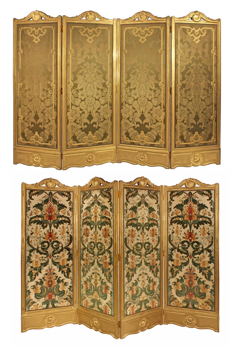 French Late 19th Century Louis XV Style Four-Panel Giltwood Screen 6