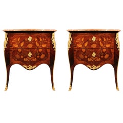 A Pair of French Mid 19th Century Louis XV Style Tulipwood and Kingwood Commodes