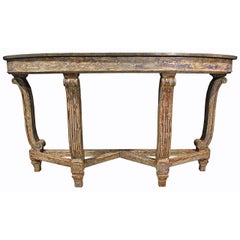 Italian 19th Century Patinated Cobalt Blue D Shaped Freestanding Console
