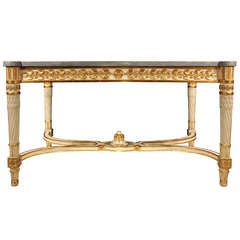 Antique Italian 19th Century Off White Patinated and Gilt Center Table