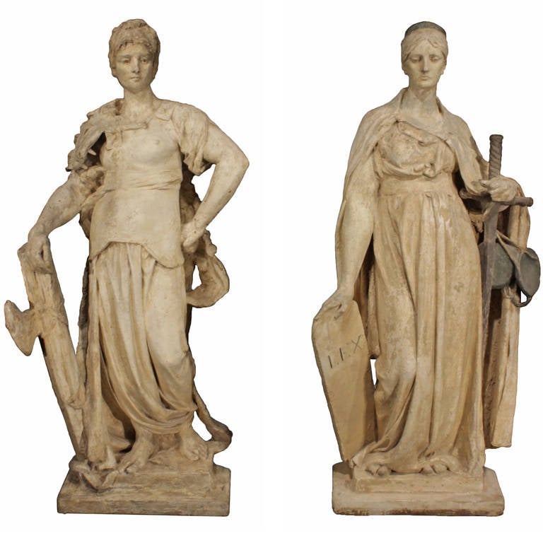 Impressive Pair of Italian 19th Century Plaster Statues For Sale at 1stdibs