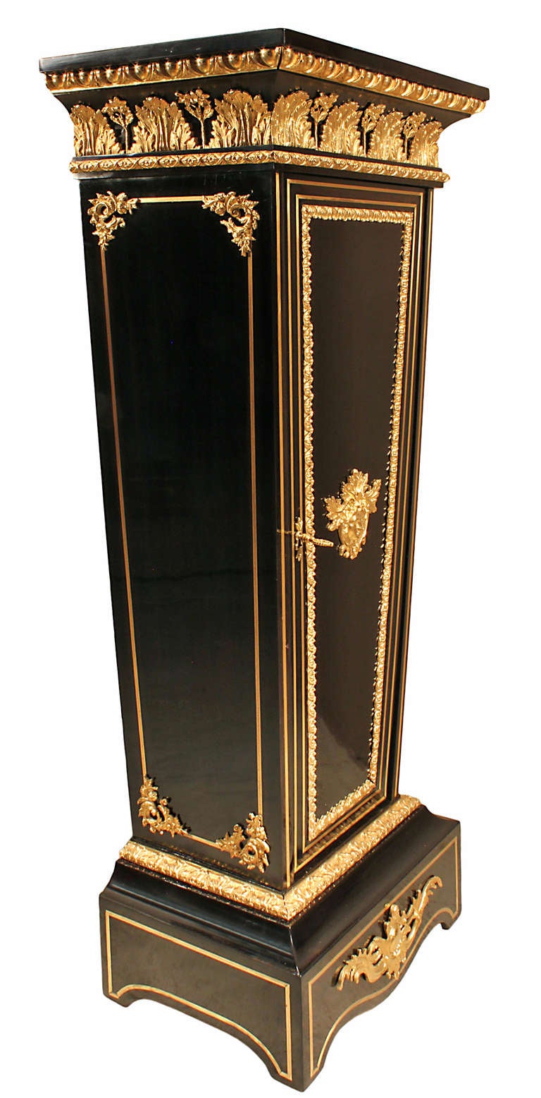 Pair of 19th Century French Louis XVI Style Ebony, Brass and Ormolu Pedestals 1