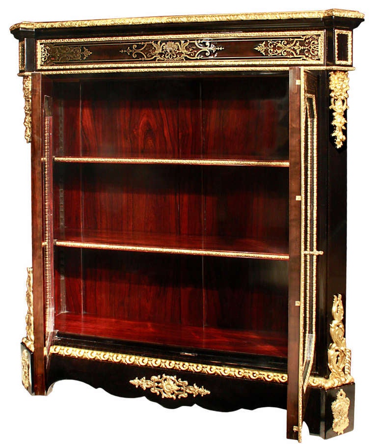 A Pair of French 19th Century Napoleon III Period Boulle Vitrines In Excellent Condition In West Palm Beach, FL
