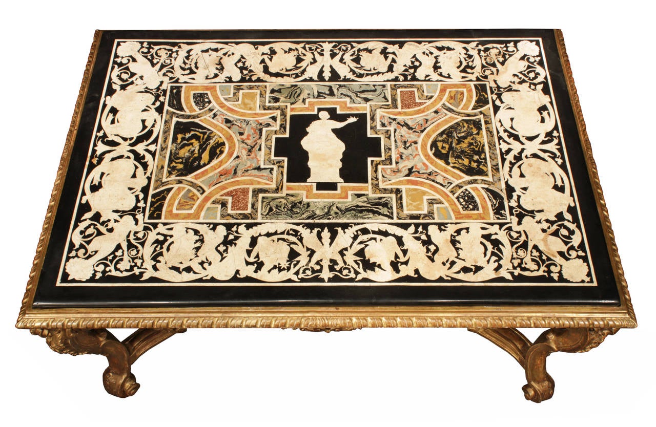 18th Century and Earlier Italian 18th Century Scagliola Top on a 19th Century Giltwood Base