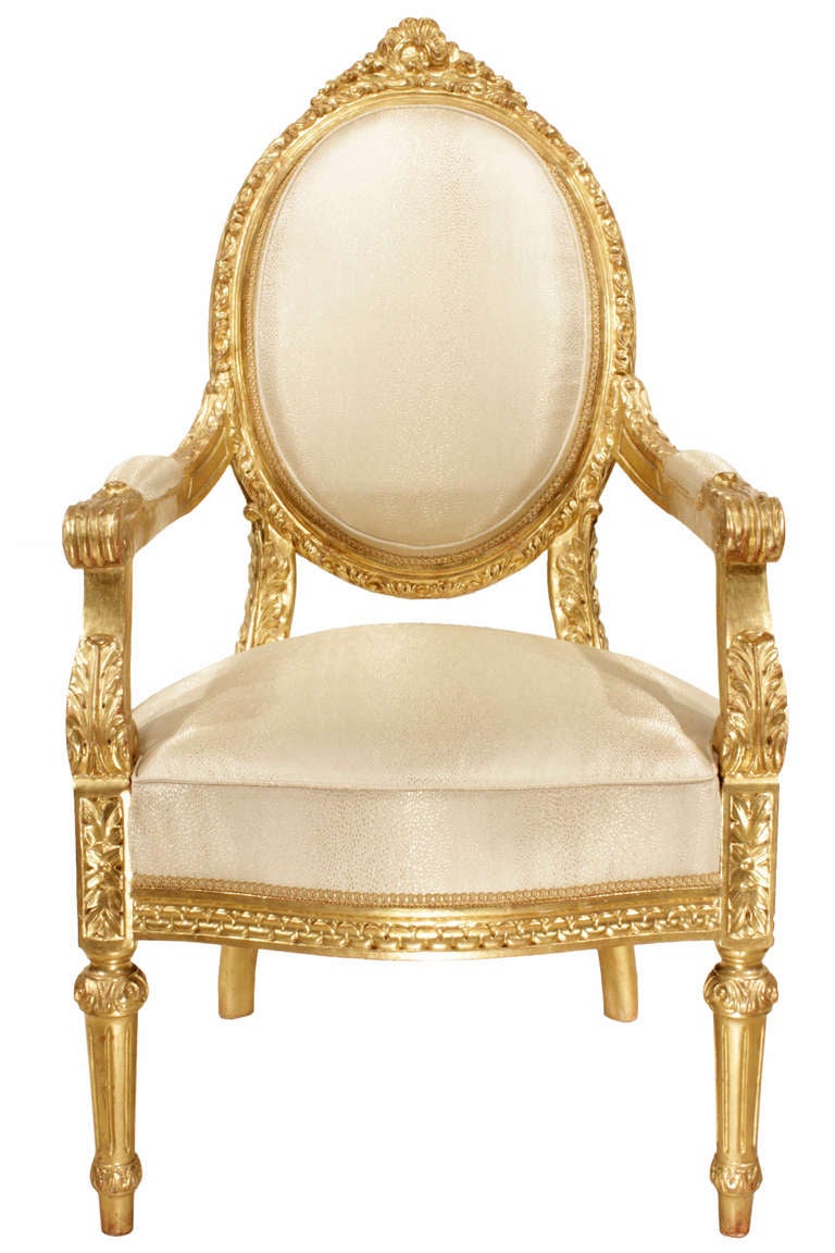 Italian Mid 19th Century Louis XVI Style Giltwood Dining Chairs In Excellent Condition In West Palm Beach, FL