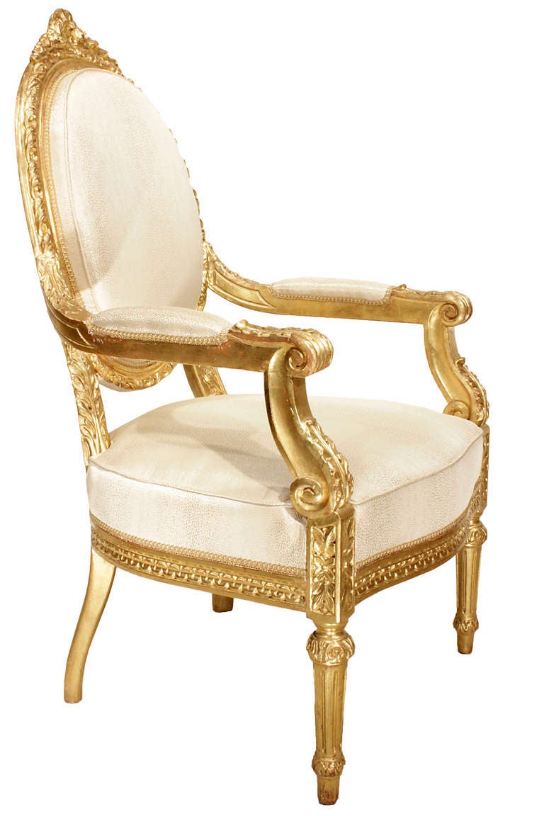 Italian Mid 19th Century Louis XVI Style Giltwood Dining Chairs 1