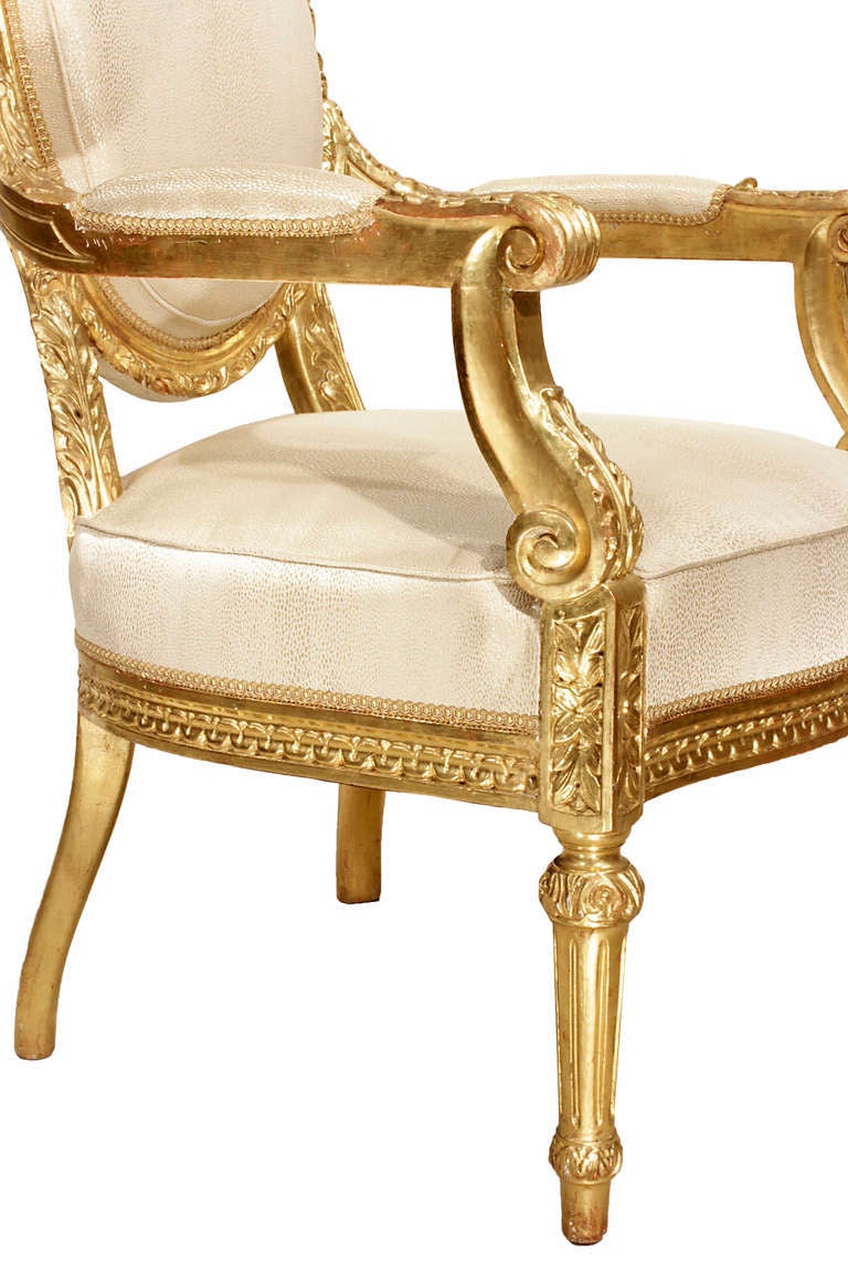 Italian Mid 19th Century Louis XVI Style Giltwood Dining Chairs 3