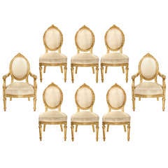 Antique Italian Mid 19th Century Louis XVI Style Giltwood Dining Chairs