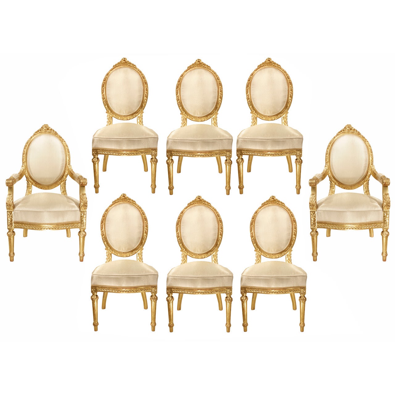 Italian Mid 19th Century Louis XVI Style Giltwood Dining Chairs