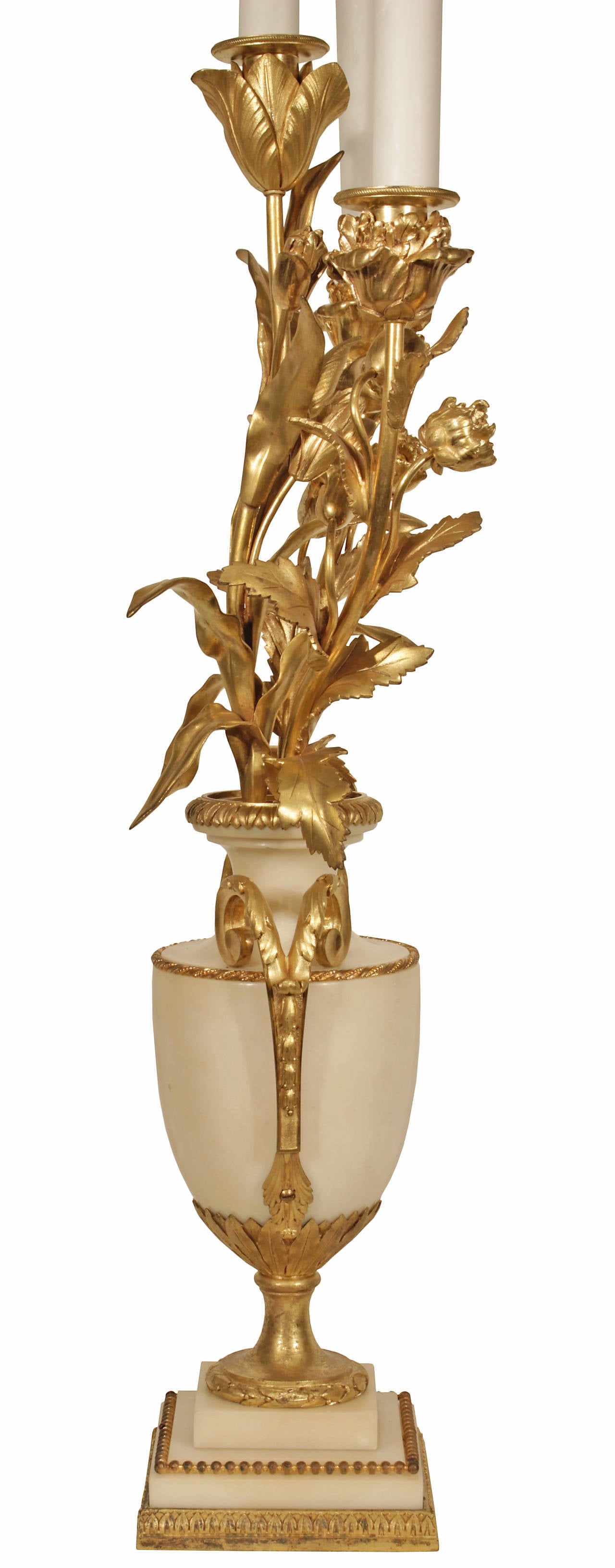 French Mid-19th Century Louis XVI Style White Carrara Marble and Ormolu Lamps