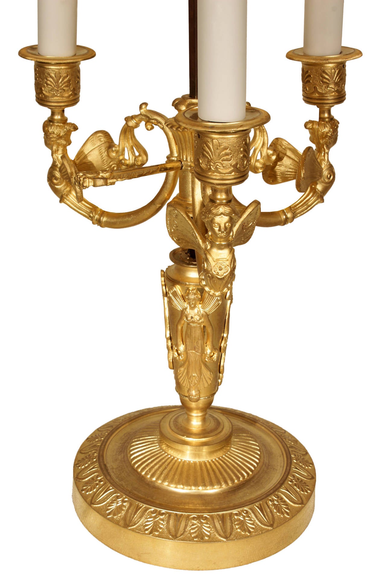 French 19th Century Empire Style Ormolu Bouillotte Lamp In Excellent Condition In West Palm Beach, FL