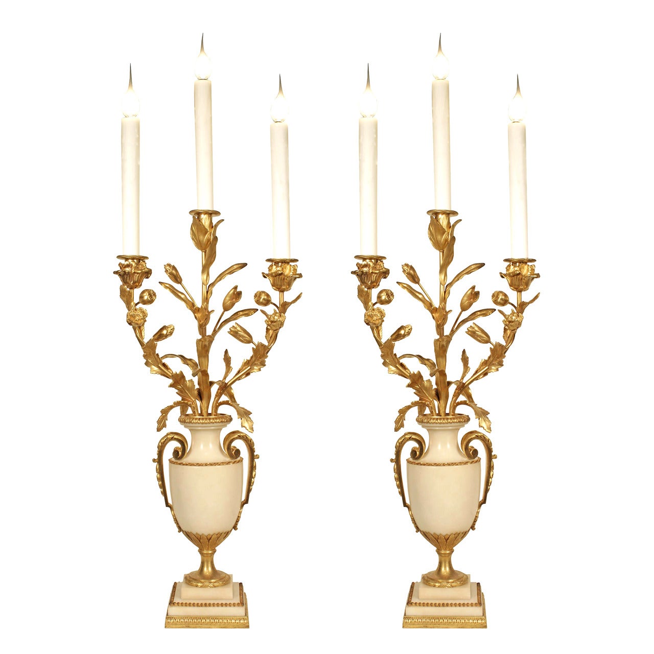 French Mid-19th Century Louis XVI Style White Carrara Marble and Ormolu Lamps
