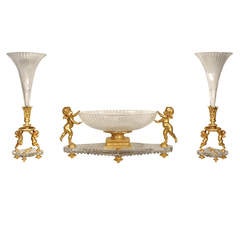 French 19th Louis XVI Style Crystal and Ormolu Centerpiece Set, Signed Baccarat 3
