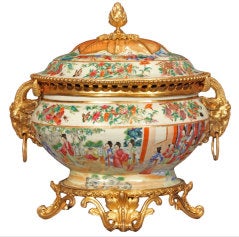 French 19th Century Famille Rose Porcelain Centerpiece With Exquisitely Chased L