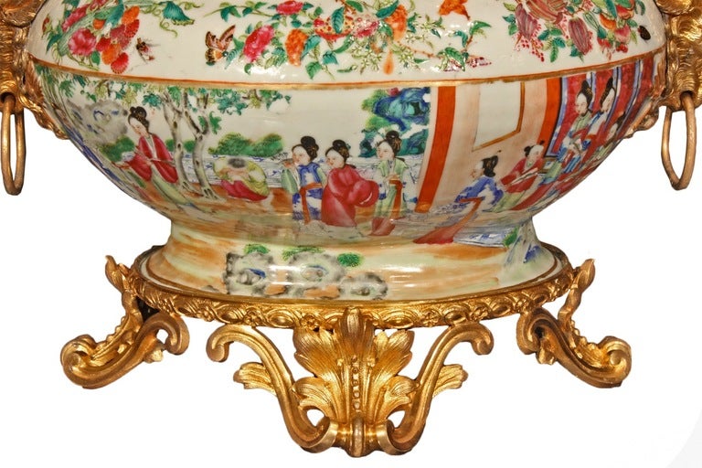 French 19th Century Famille Rose Porcelain Centerpiece With Exquisitely Chased L