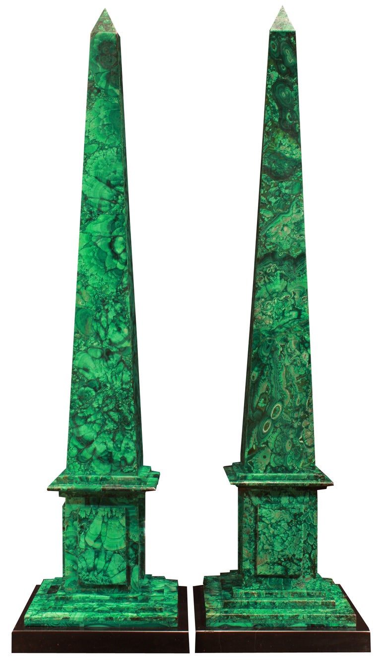 Malachite A  pair of 19th century Italian malachite obelisks