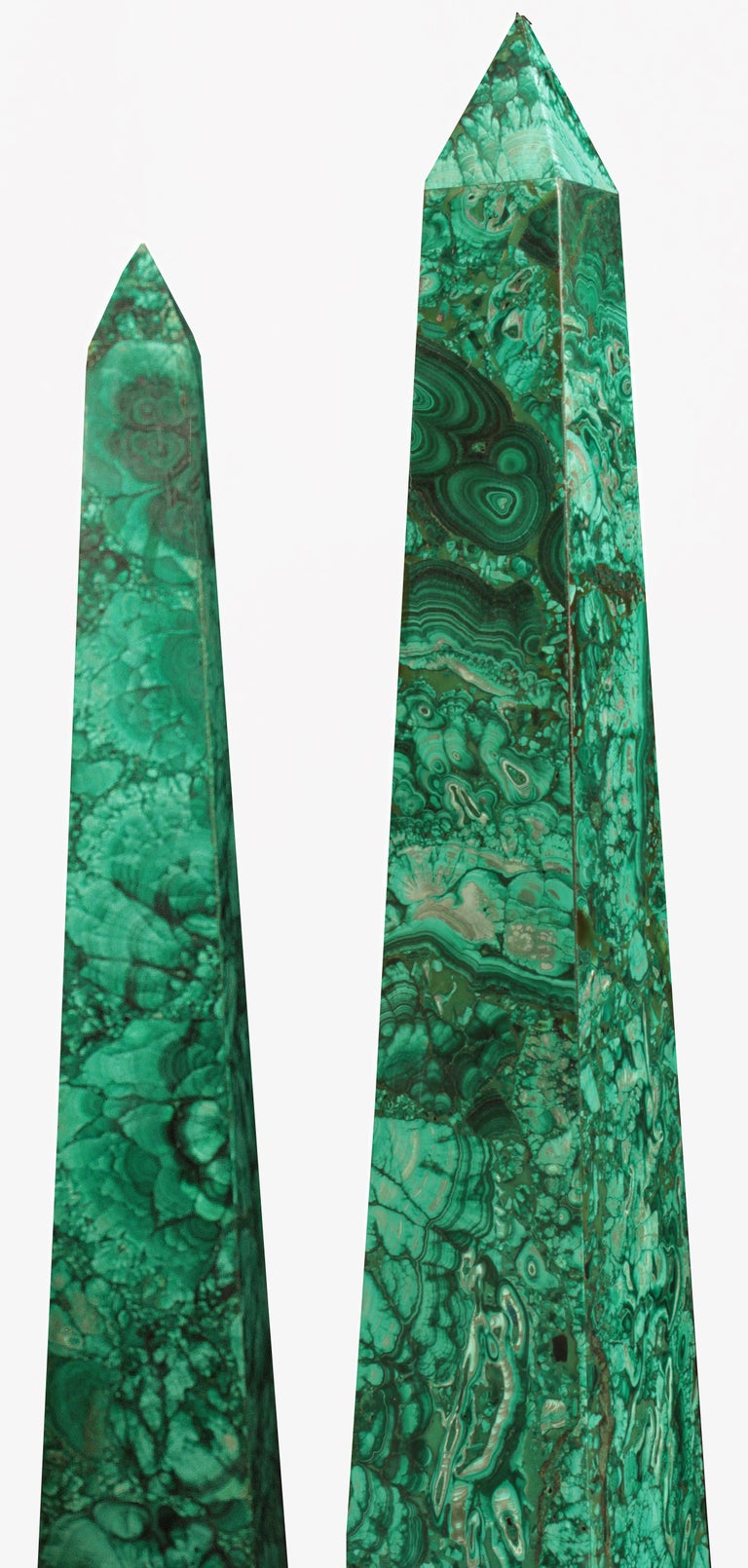 A  pair of 19th century Italian malachite obelisks In Excellent Condition In West Palm Beach, FL