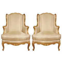 19th Century French Louis XV Giltwood Bergères a Oreilles