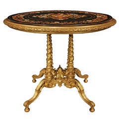 Italian 19th Century Giltwood and Marquetry Side Table
