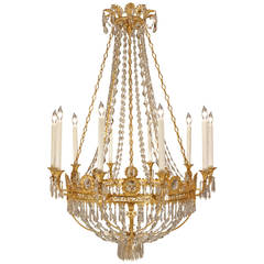 French First Empire Period Crystal and Fire Gilt Ormolu Chandelier