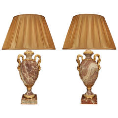 Pair of French 19th Century Neoclassical Style Marble and Ormolu Lamps