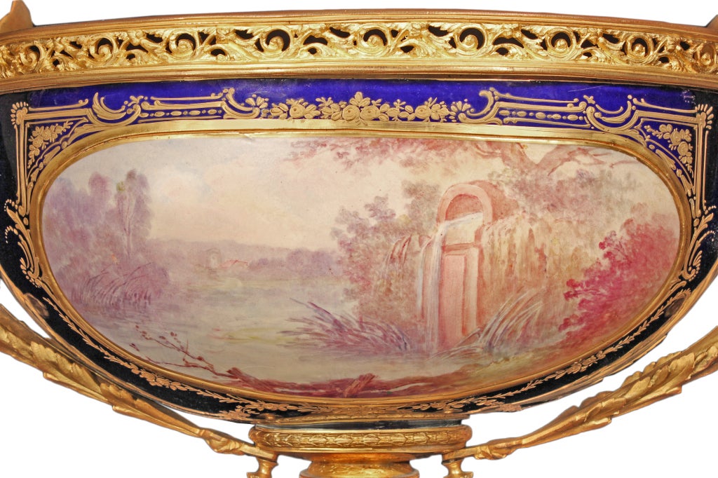French 19th Century Louis XVI Style Sèvres Hand Painted Porcelain Centerpiece