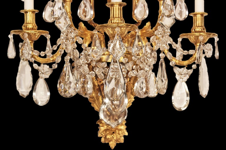 A pair of French mid 19th century Louis XVI st. ormolu and crystal sconces In Excellent Condition In West Palm Beach, FL