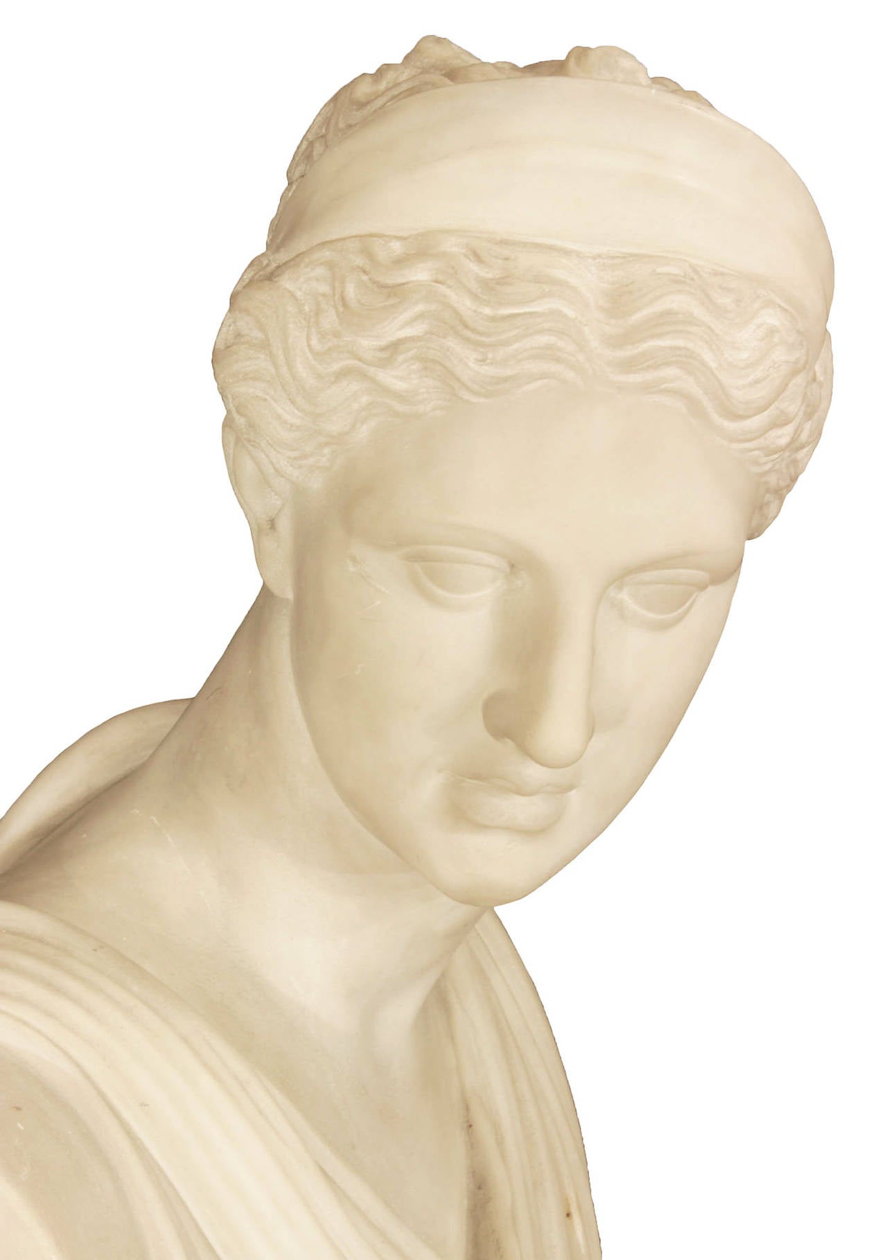 Pair of Italian 19th Century White Carrara Marble Busts of Apollo and Diana 1
