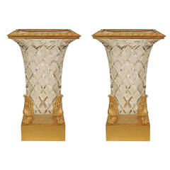 Pair of French Mid-19th Century Neoclassical Style Baccarat and Ormolu Vases