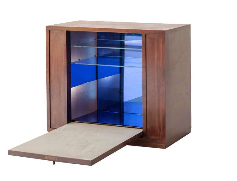 Rare Pietro Chiesa Hanging Blue Mirrored Cabinet Bar for Fontana Arte, 1940 In Excellent Condition In Rome, IT