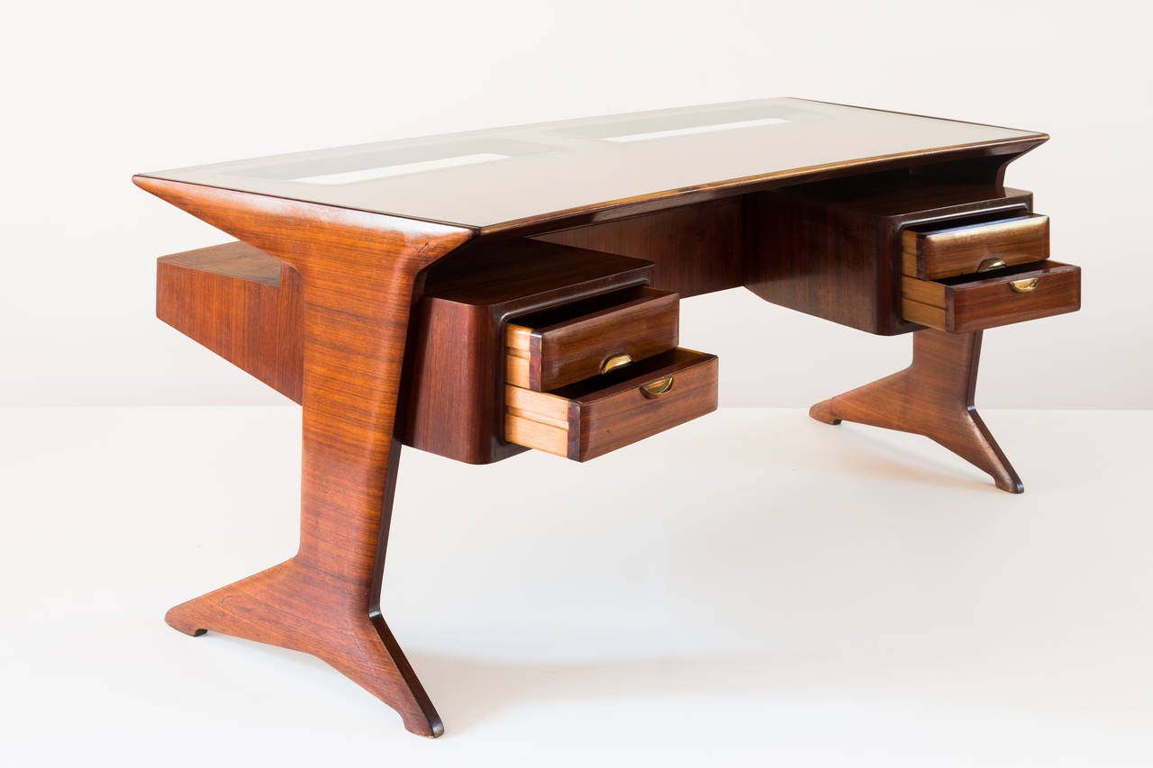 Italian Important Rosewood Curved Writing Desk Attributed Guglielmo Ulrich, circa 1945