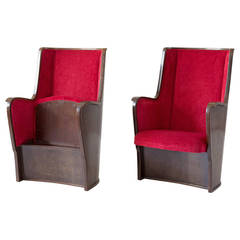 Vintage Pair of Red Theater Armchairs, Italy, 1950