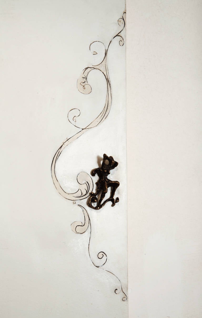 Unique Lucio Fontana Pair of Painted White Doors for Borsani, Bronze Handles In Excellent Condition In Rome, IT