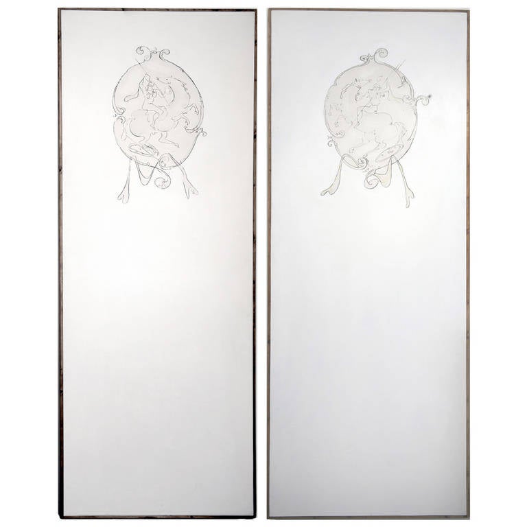 Important and Rare Pair of Lucio Fontana Painted Panels Entitled,"Battle" For Sale