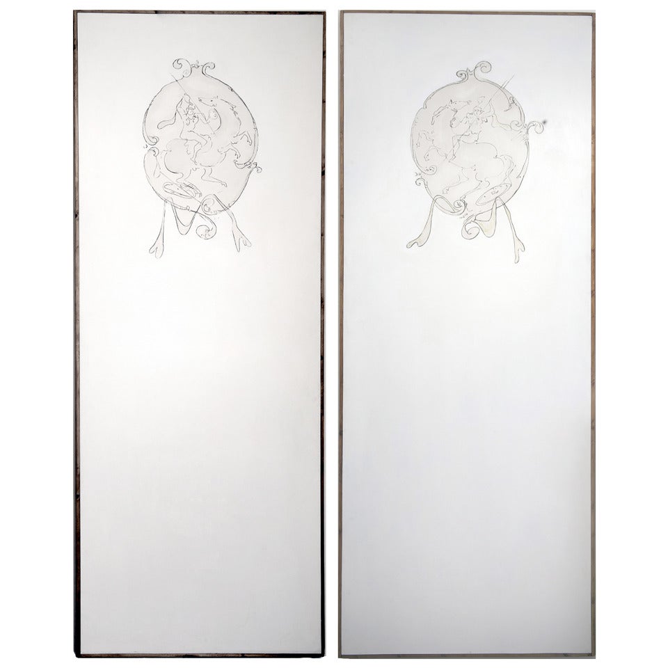 Important and Rare Pair of Lucio Fontana Painted Panels Entitled, "Battle"