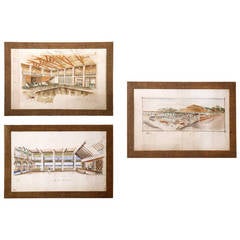 Vintage Set of Three Important Maurizio Tempestini Watercolors "Forte dei Marmi, " 1939