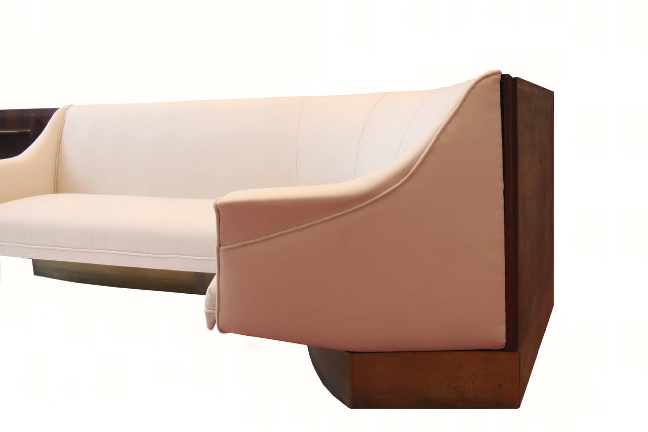Important Wall Unit, Large Curved Sofa and walnut Shelfs by Dassi, 1940 6