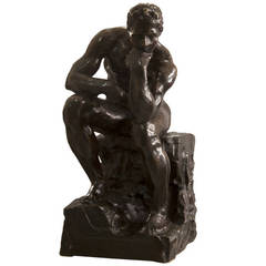 Sculpture italienne en bronze Pensatore par Ernesto Bazzaro:: vers 1910