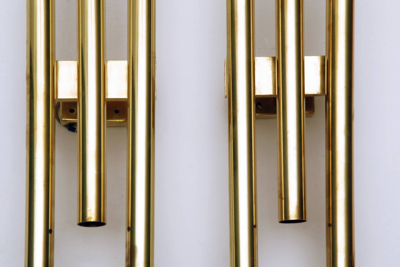 Italian Pair of Gio Ponti Brass Sconces by Candle