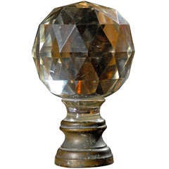 19th C. Cut Glass Boule d'Escalier, French Staircase Finial, on Brass Base.