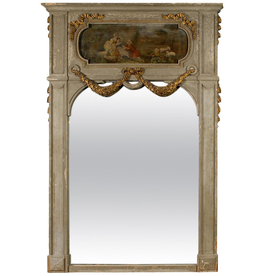 Late 19th Century Painted Trumeau from Provence with Painted Narrative Panel For Sale