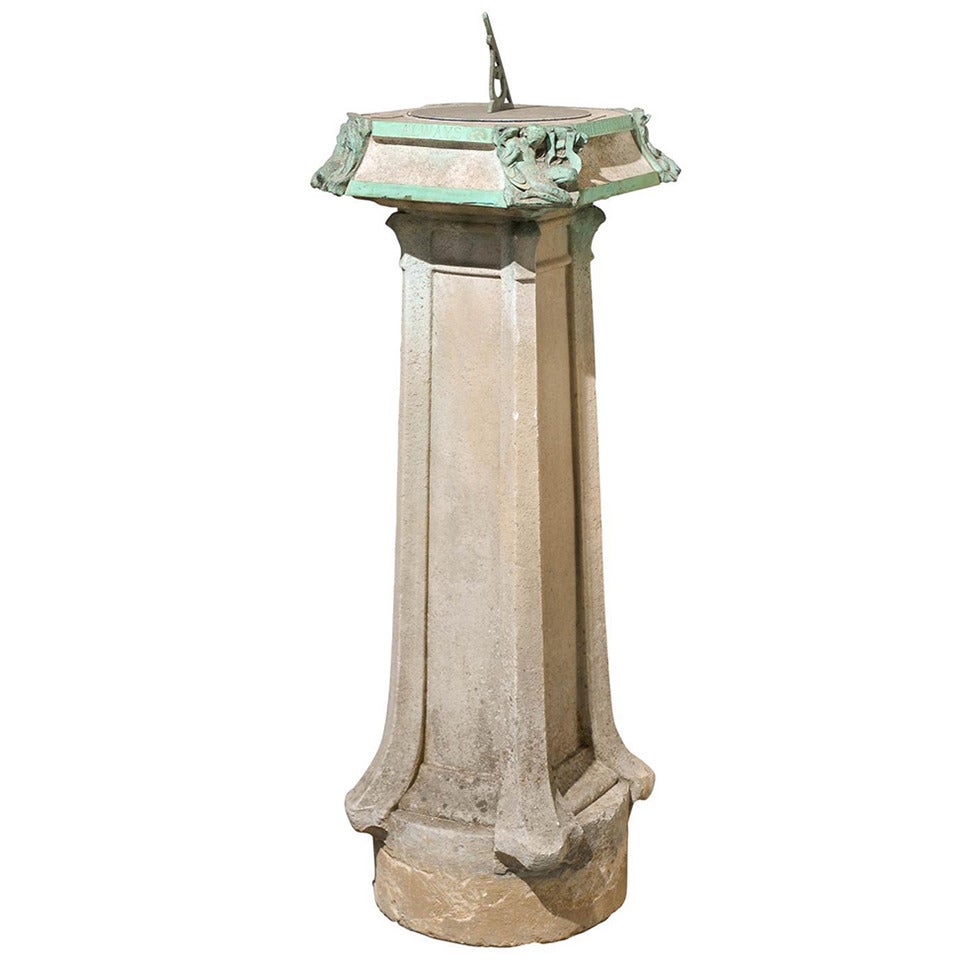 Early 20th Century Art Nouveau Stone & Bronze Pedestal Sundial For Sale