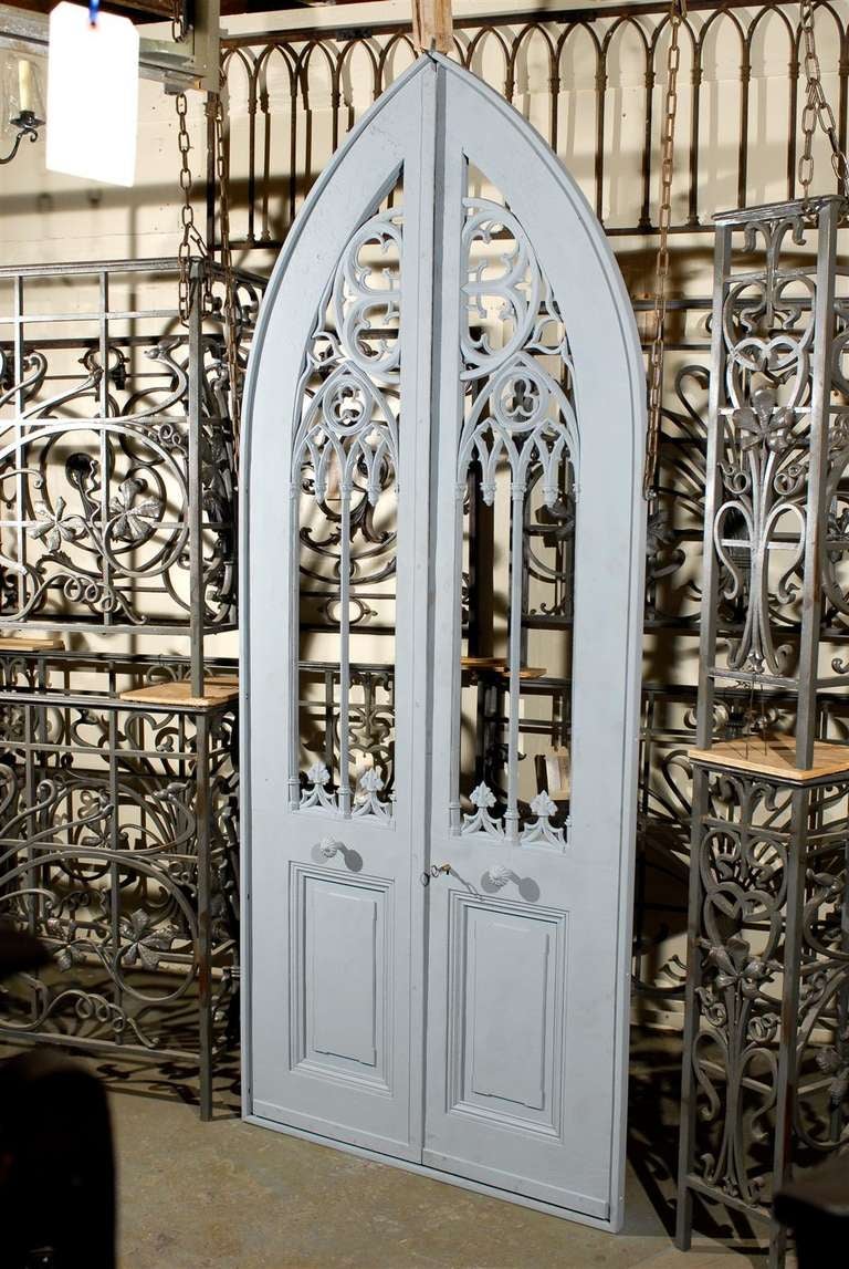 19th Century Pair of French Iron Conservatory Doors Restored in Original Frame For Sale 1