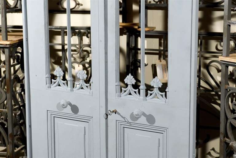 19th Century Pair of French Iron Conservatory Doors Restored in Original Frame For Sale 6