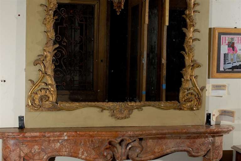 18th Century and Earlier 18th C. French Louis XV  Style Gilded & Painted Carved Wood Trumeau For Sale